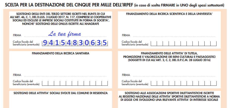 modello per destinazione 5 per mille